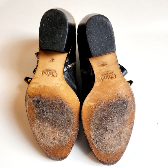 Chloé Women's Black Leather Susanna Pointed-Toe Studded Booties Boots Size 37 - Picture 11 of 16